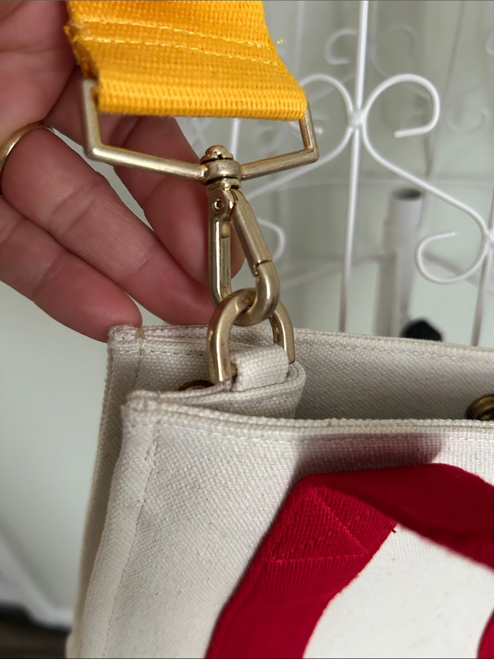 seeyou Cream Canvas Bag with Red Straps and Yellow Adjustable Strap - Picture 5 of 8